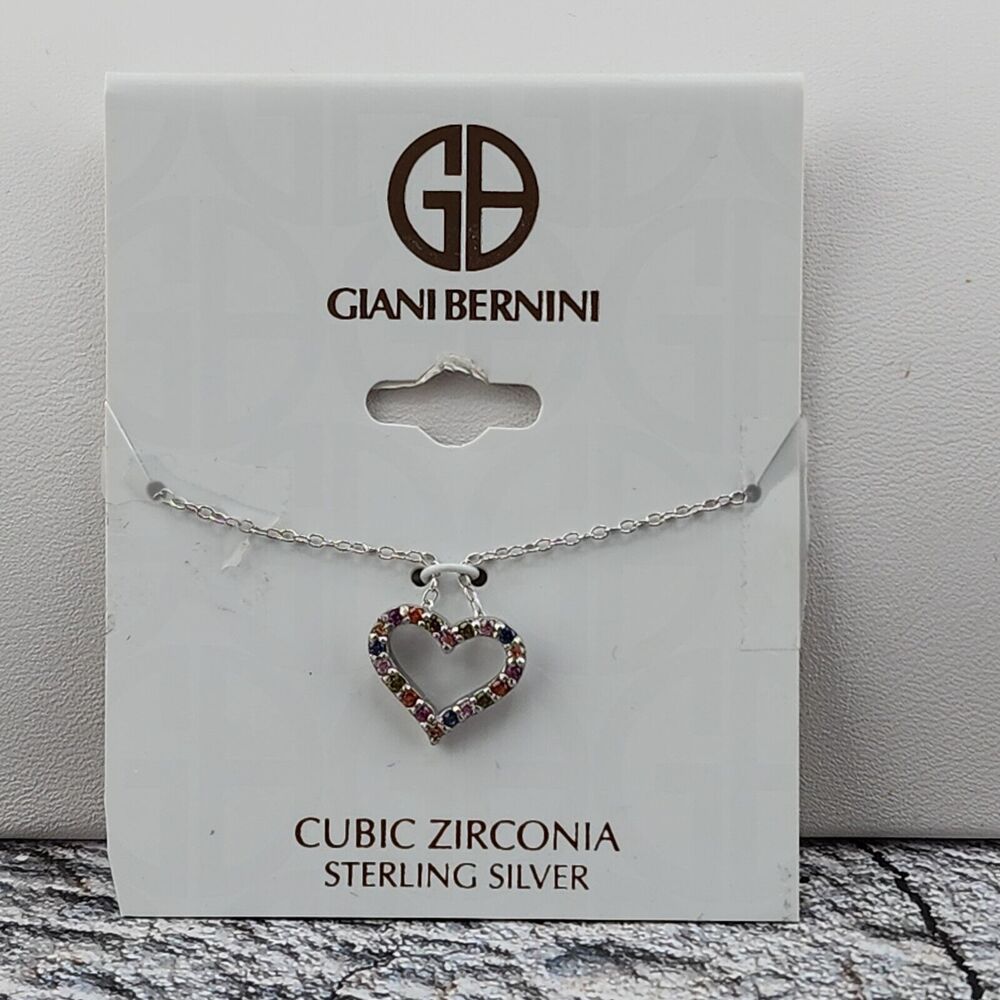 Giani Bernini Multi-color CZ Sterling Silver Heart Pendant Necklace